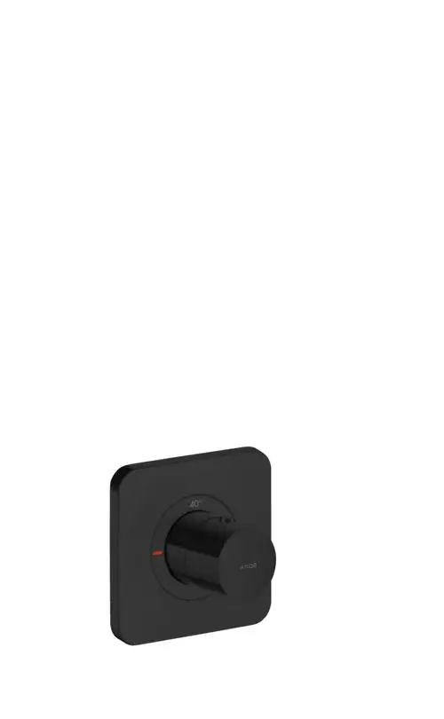 Thermostat von AXOR in mattschwarz, rund mit einer Temperaturanzeige von 40°. Integrierte Funktionalität zur Temperaturregelung.